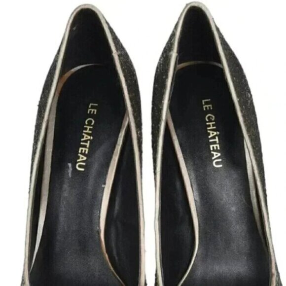 Le Chateau Gold Sequin Heels Sparkly Closed Toe Size 7 - Picture 5 of 12